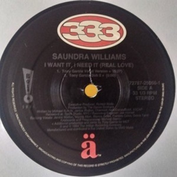 画像1: ハウス Saundra Williams / I Want It, I Need It (Real Love) 12インチです。 (1)